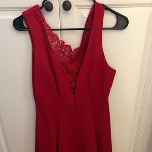 Red Lace Front A-Line Dress